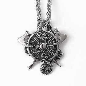 Lykka Viking Jörmungandr Vegvisir silver stålhalsband 60 cm