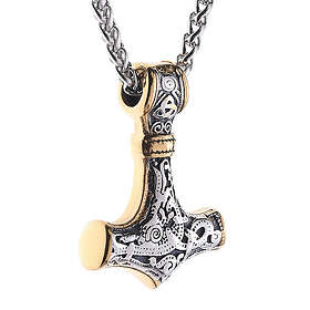 Lykka Viking Mjölnir halsband guld-silver 60 cm 4,3 x 3,1