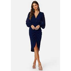 Goddiva Long Sleeve Chiffon Rouched Midi Dress