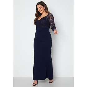 Goddiva Curve Long Sleeve Lace Trim Maxi Dress