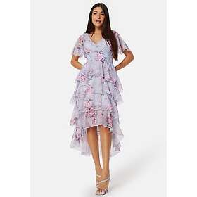 Goddiva Floral Flutter Tiered High Low Dress