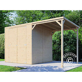 Dancover Redskapsbod Trädgårdsskjul i trä med överhäng, Bertilo Cubico 3Plus, 3,73x2,02x2,08m, Naturlig