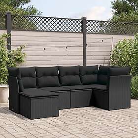 vidaXL Loungegrupp med dynor 6 delar svart konstrotting 3217945