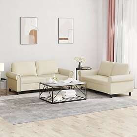 vidaXL Soffgrupp med dynor 2 delar gräddvit konstläder 3202151