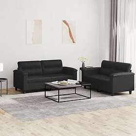 vidaXL Soffgrupp med dynor 2 delar svart konstläder 3202362