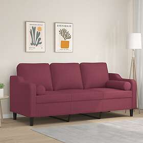 vidaXL 3-sæders soffa med prydnadskuddar vinröd 180 cm Tyg 3200859