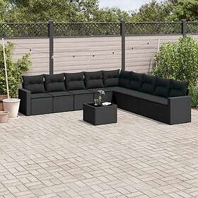vidaXL Loungegrupp 10 delar med svarta dynor konstrotting 3219085