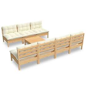 vidaXL Loungegrupp med gräddvita dynor 8 delar massiv furu 3096136