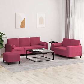 vidaXL Soffgrupp med kuddar 3 delar vinröd sammet 3202048