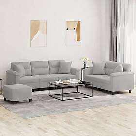 vidaXL Soffgrupp med kuddar 3 delar Ljusgrå mikrofibertyg 3202357