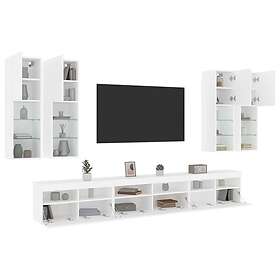 vidaXL Väggmonterade tv-skåp 7 delar med LEDs vit 3216778