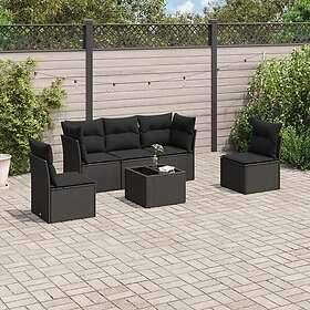 vidaXL Loungegrupp med dynor 6 delar svart konstrotting 3217355