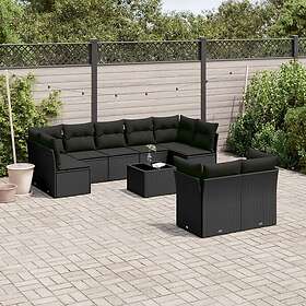 vidaXL Loungegrupp 10 delar med svarta dynor konstrotting 3218155