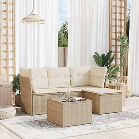 vidaXL Soffgrupp för trädgården med dynor 5 delar beige konstrotting 3217548