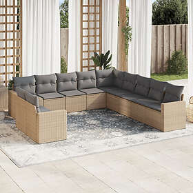 vidaXL Loungegrupp för trädgården m. dynor 11 delar beige konstrotting 3219179