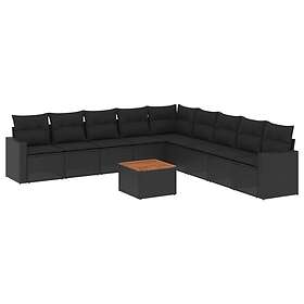 vidaXL Loungegrupp 10 delar med svarta dynor konstrotting 3224165