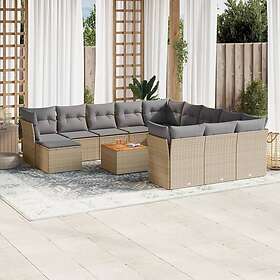 vidaXL Soffgrupp för trädgården med dynor 13 delar beige konstrotting 3223987