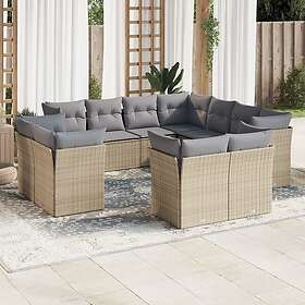 vidaXL Loungegrupp för trädgården m. dynor 11 delar beige konstrotting 3218509