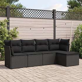 vidaXL Loungegrupp för trädgården med dynor 5 delar svart konstrotting 3249394