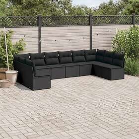 vidaXL Loungegrupp 10 delar med svarta dynor konstrotting 3218085