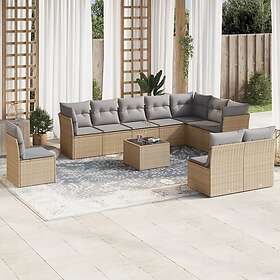 vidaXL Loungegrupp för trädgården m. dynor 11 delar beige konstrotting 3249648