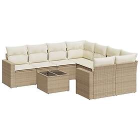 vidaXL Soffgrupp för trädgården med dynor 9 delar beige konstrotting 3218748