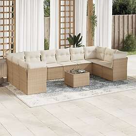 vidaXL Loungegrupp för trädgården m. dynor 11 delar beige konstrotting 3218208