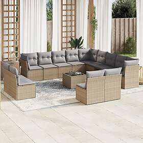vidaXL Soffgrupp för trädgården 14 delar med dynor beige konstrotting 3250338