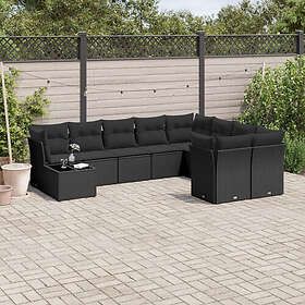 vidaXL Loungegrupp 10 delar med svarta dynor konstrotting 3250024