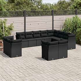 vidaXL Loungegrupp med dynor 12 delar svart konstrotting 3250364