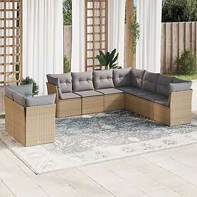 vidaXL Soffgrupp för trädgården med dynor 9 delar beige konstrotting 3249678