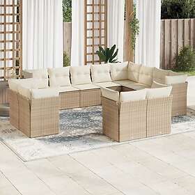 vidaXL Soffgrupp för trädgården 12 delar med dynor beige konstrotting 3218528
