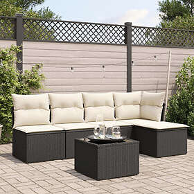 vidaXL Loungegrupp med dynor 6 delar svart konstrotting 3217526