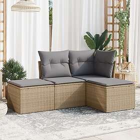 vidaXL Soffgrupp för trädgård med dynor 4 delar beige konstrotting 3249318