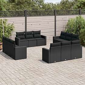 vidaXL Loungegrupp med dynor 12 delar svart konstrotting 3218755