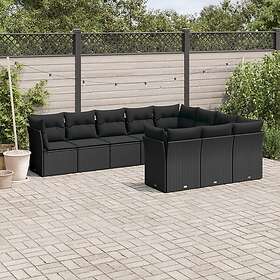 vidaXL Loungegrupp 10 delar med svarta dynor konstrotting 3218215