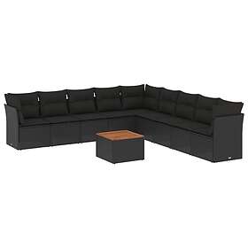 vidaXL Loungegrupp 10 delar med svarta dynor konstrotting 3223689