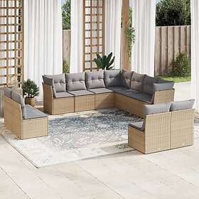vidaXL Loungegrupp för trädgården m. dynor 11 delar beige konstrotting 3249658
