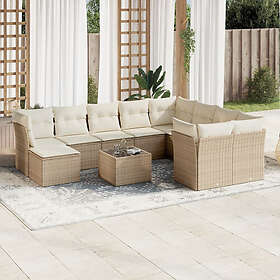 vidaXL Loungegrupp för trädgården m. dynor 11 delar beige konstrotting 3218598