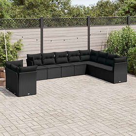 vidaXL Loungegrupp 10 delar med svarta dynor konstrotting 3249694