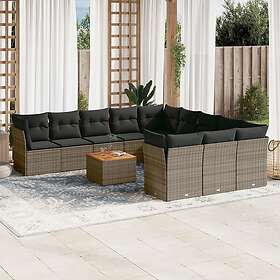 vidaXL Soffgrupp för trädgården 12 delar med dynor grå konstrotting 3223911