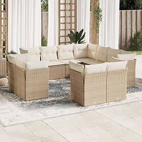 vidaXL Loungegrupp för trädgården m. dynor 11 delar beige konstrotting 3218508