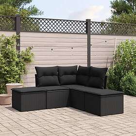 vidaXL Loungegrupp för trädgården med dynor 5 delar svart konstrotting 3249554