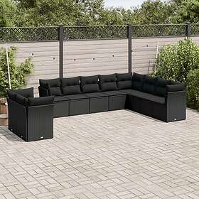 vidaXL Loungegrupp 10 delar med svarta dynor konstrotting 3217855