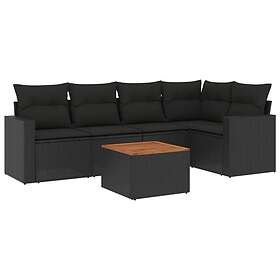 vidaXL Loungegrupp med dynor 6 delar svart konstrotting 3224109
