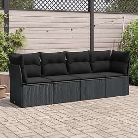 vidaXL Soffgrupp för trädgård med dynor 4 delar svart konstrotting 3217225