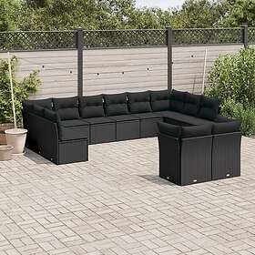 vidaXL Loungegrupp med dynor 12 delar svart konstrotting 3218425