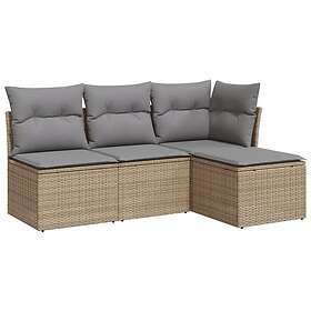 vidaXL Soffgrupp för trädgård med dynor 4 delar beige konstrotting 3217499