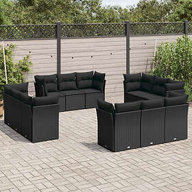 vidaXL Loungegrupp med dynor 12 delar svart konstrotting 3217325