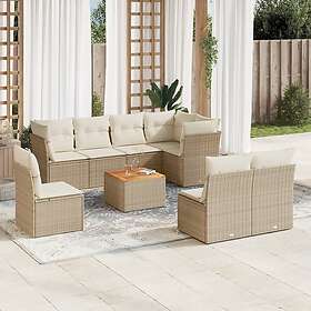 vidaXL Soffgrupp för trädgården med dynor 9 delar beige konstrotting 3223685